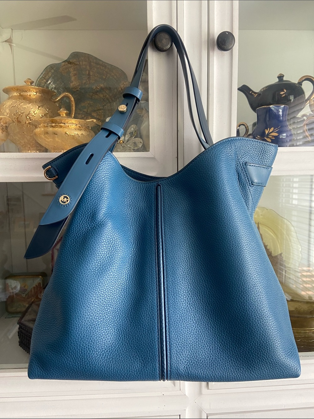 Michael Kors Blue Pebbled Leather Shoulder Bag